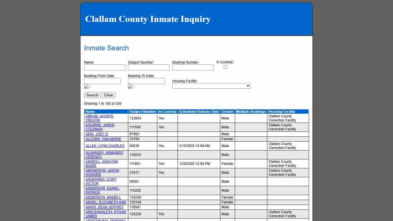 Inmate Search