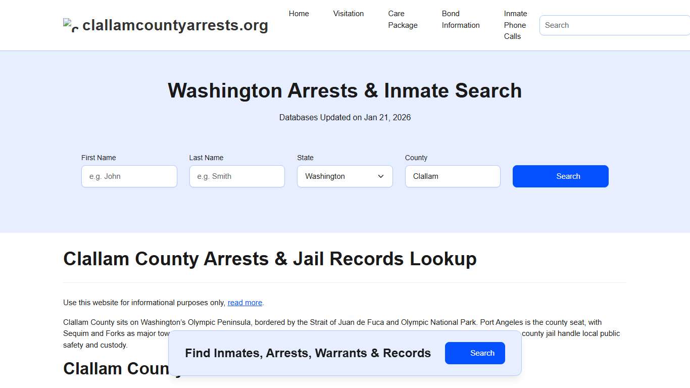Clallam County, WA Arrests, Warrants, Police Records Search