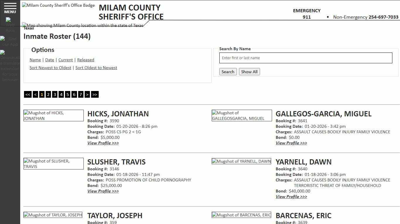Inmate Roster - Current Inmates Booking Date Descending - Milam County Sheriff TX