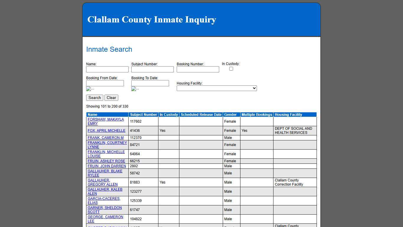 Inmate Search