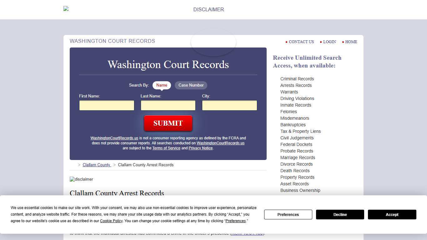 Clallam County Arrest Records | WashingtonCourtRecords.us